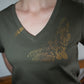V-neck T-shirt with golden butterfly 